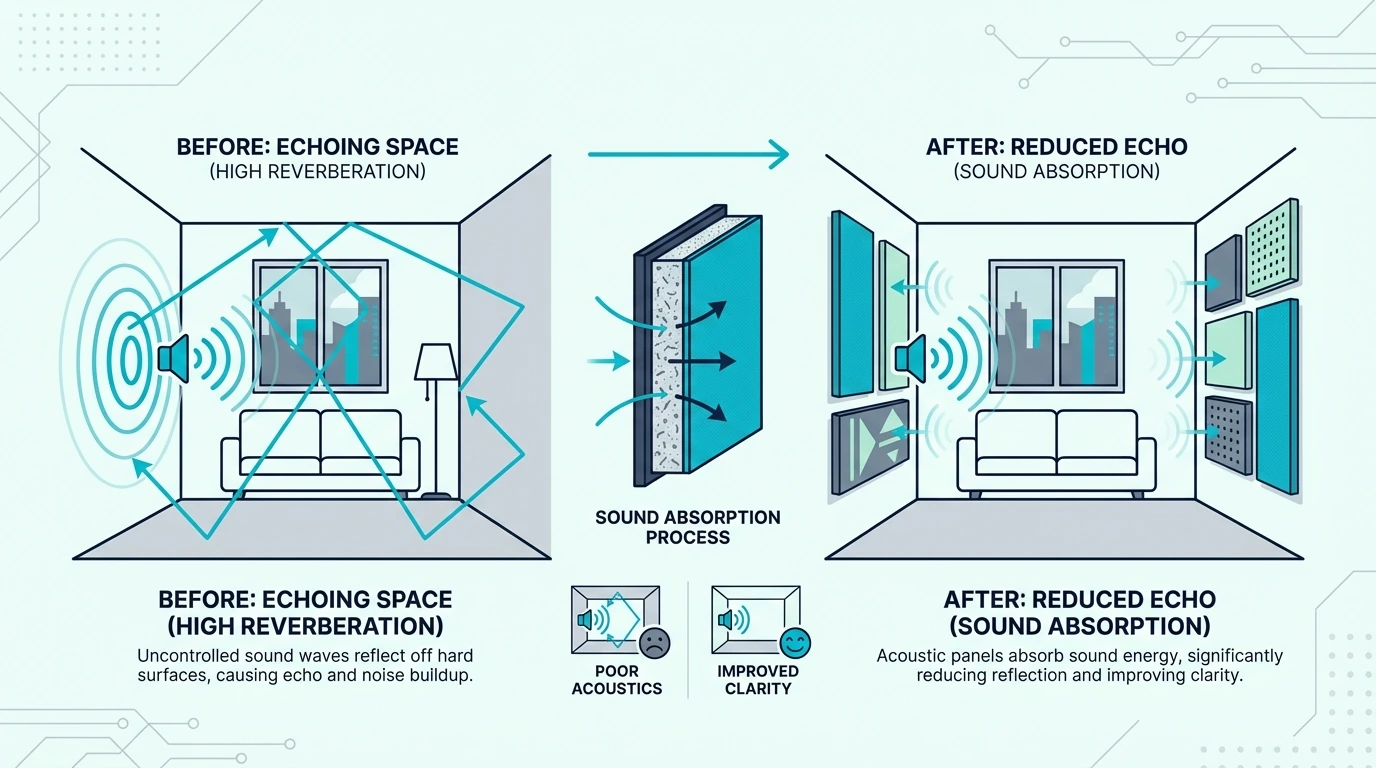 Apartment room echo reduction with acoustic panels