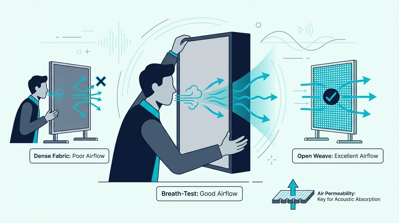 Breath test demonstration for acoustic panel fabric