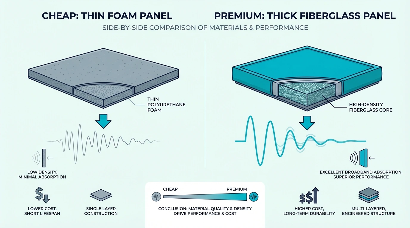 Cheap thin foam panel compared with a premium fiberglass panel