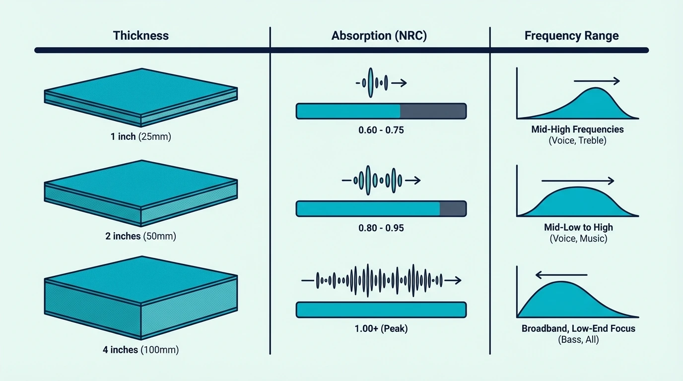 Comparison table for 2-inch and 4-inch acoustic panels