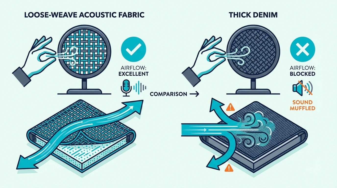 Acoustic panel laid on fabric before wrapping