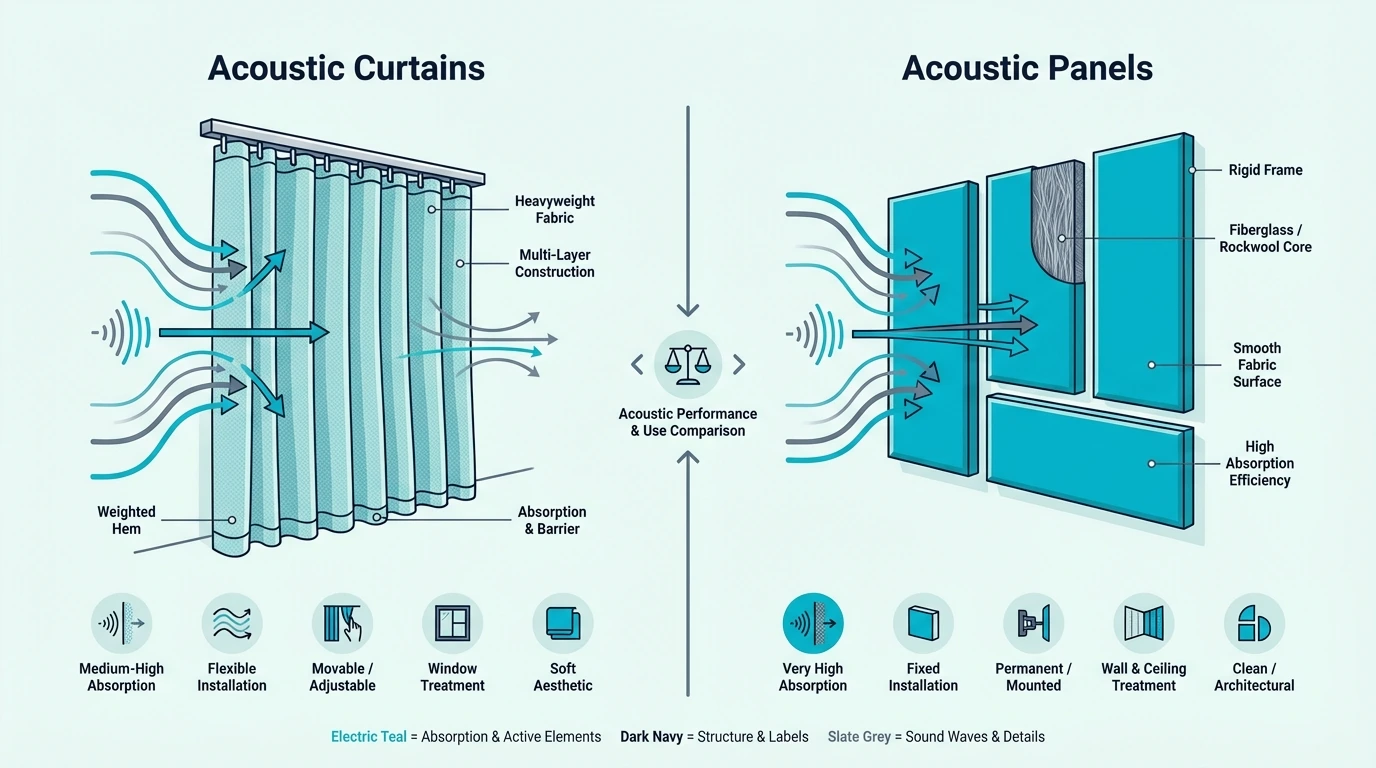 Comparison table for acoustic curtains versus panels