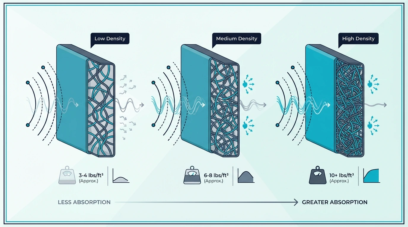 Density comparison for common acoustic panel materials