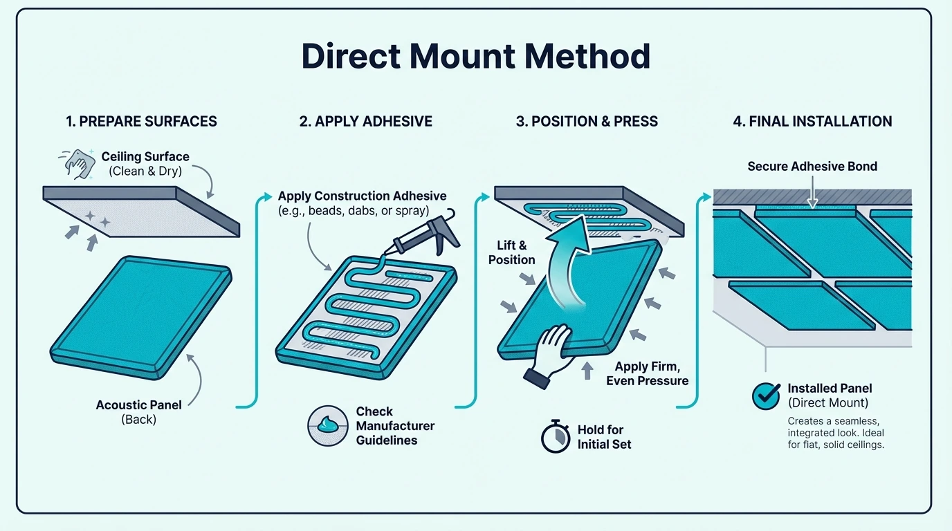 Direct mount method for ceiling acoustic panels