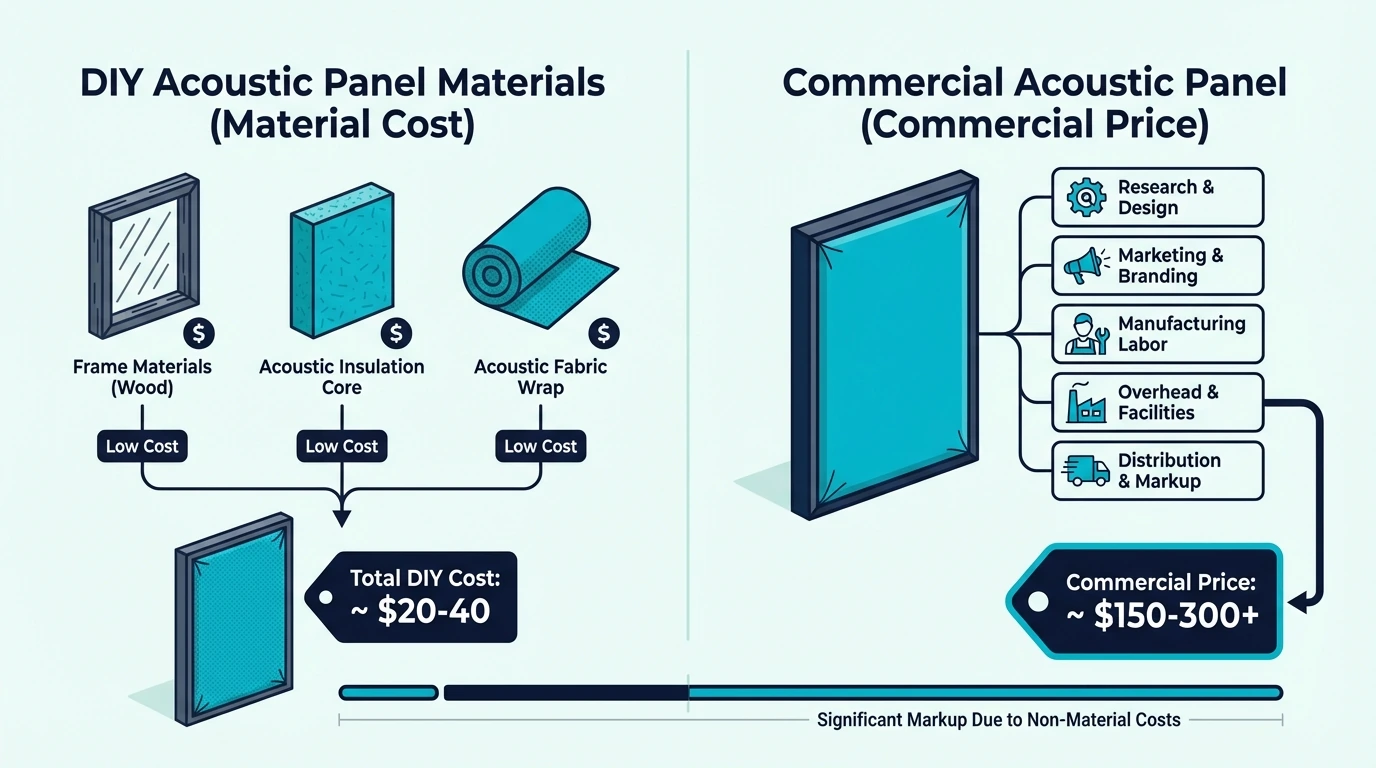 DIY acoustic panel materials compared with commercial panel pricing
