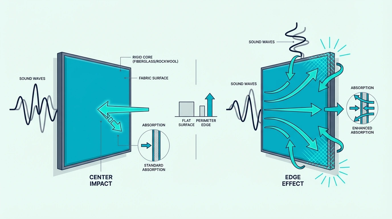 Edge effect diagram for acoustic panel NRC testing