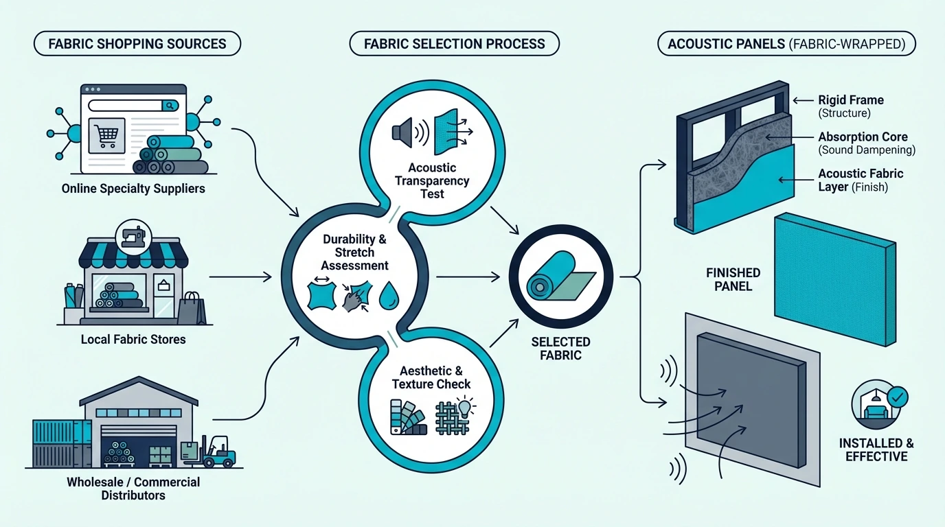 Infographic showing where to buy acoustic panel fabric