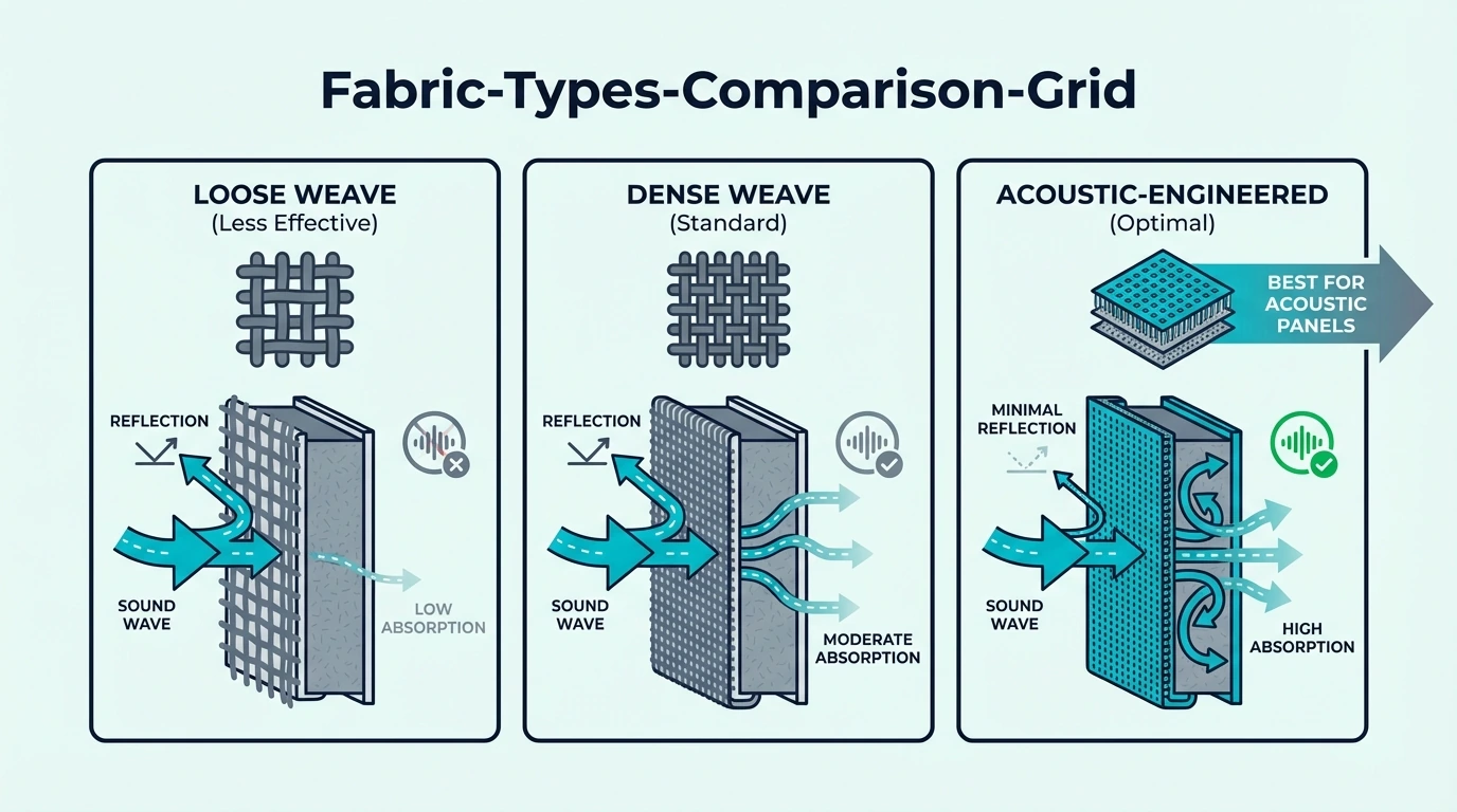 Comparison grid of fabric types for acoustic panels