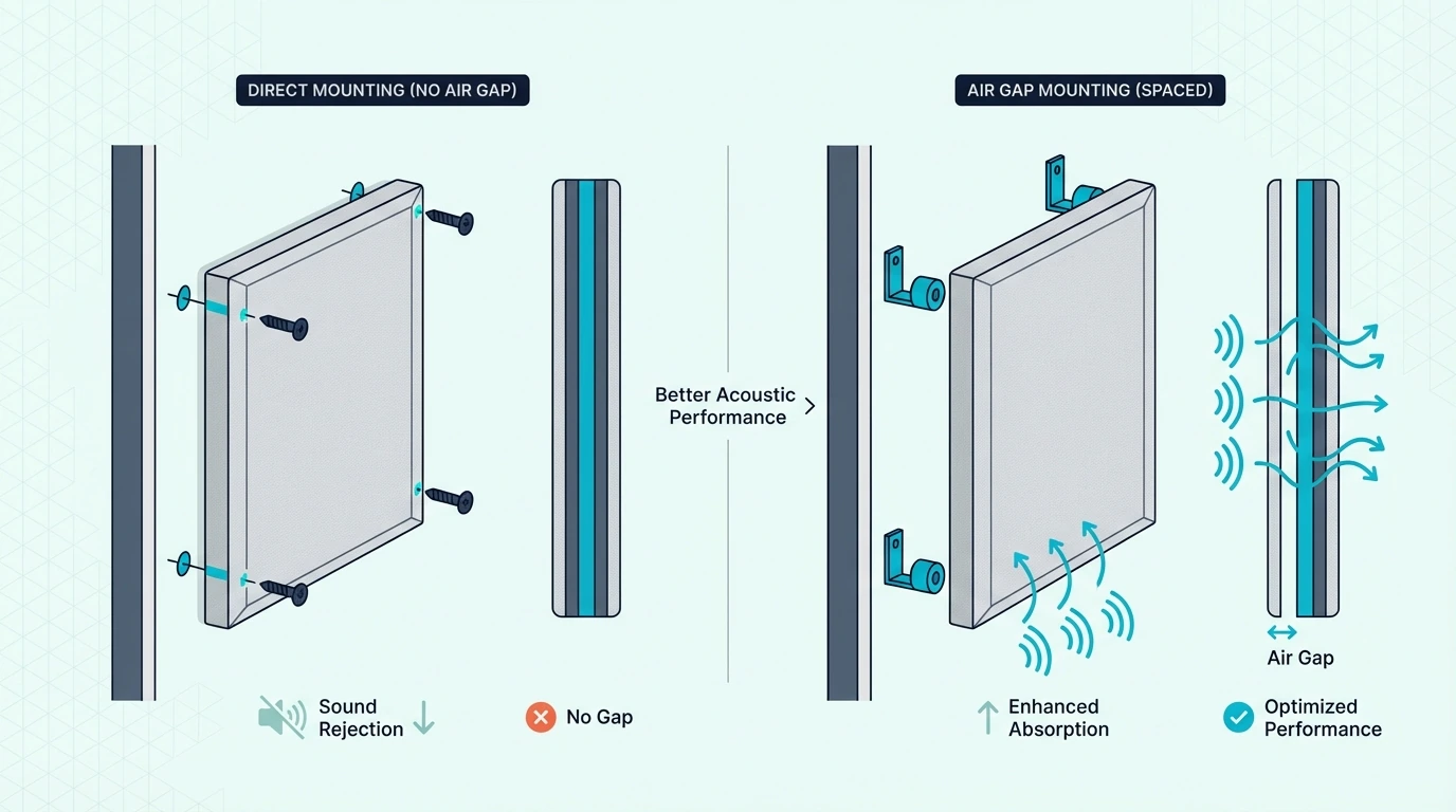 Hardware comparison for mounting acoustic panels with air gaps