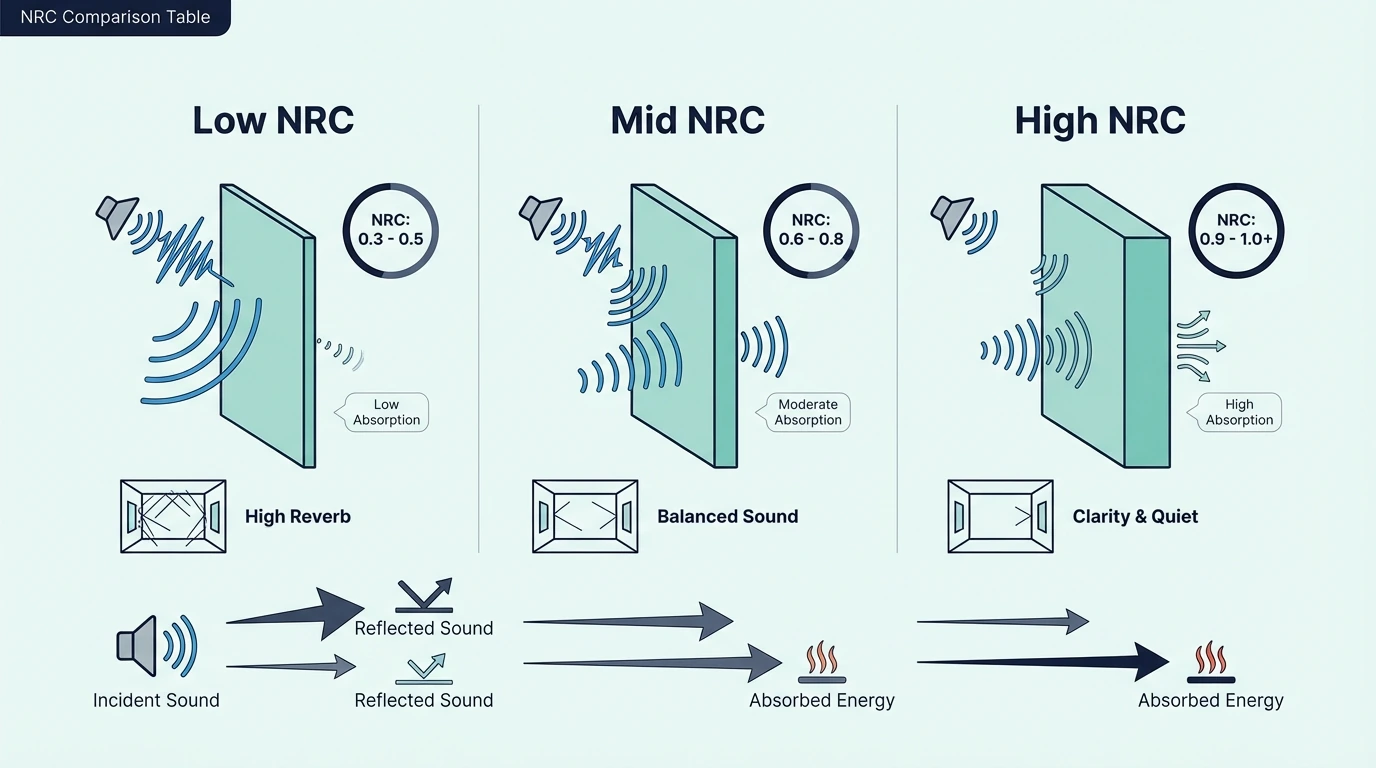 NRC comparison table for acoustic panel materials