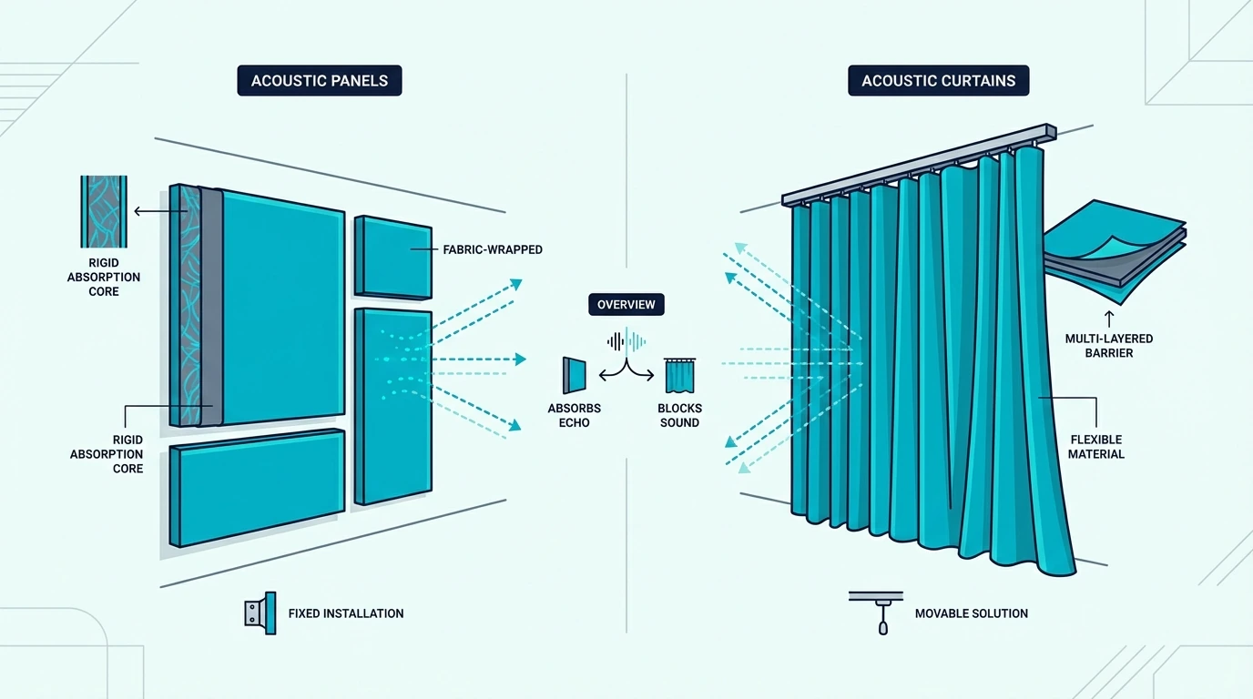 Overview comparing acoustic panels and acoustic curtains