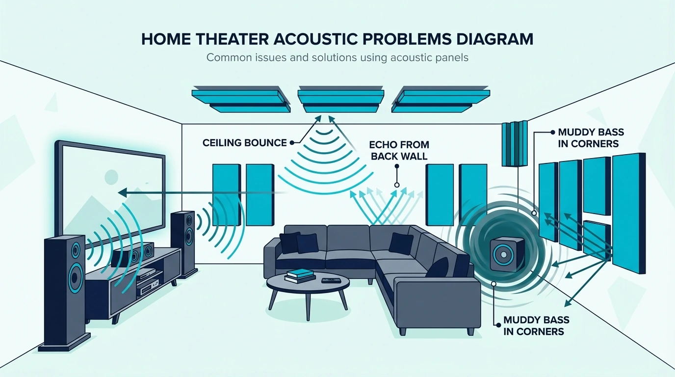 Untreated home theater acoustic problems