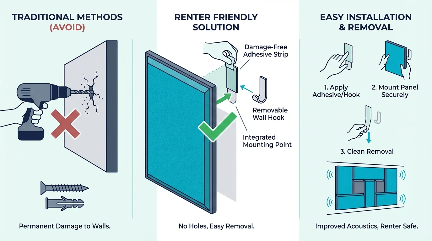 Renter-friendly mounting method for acoustic panels