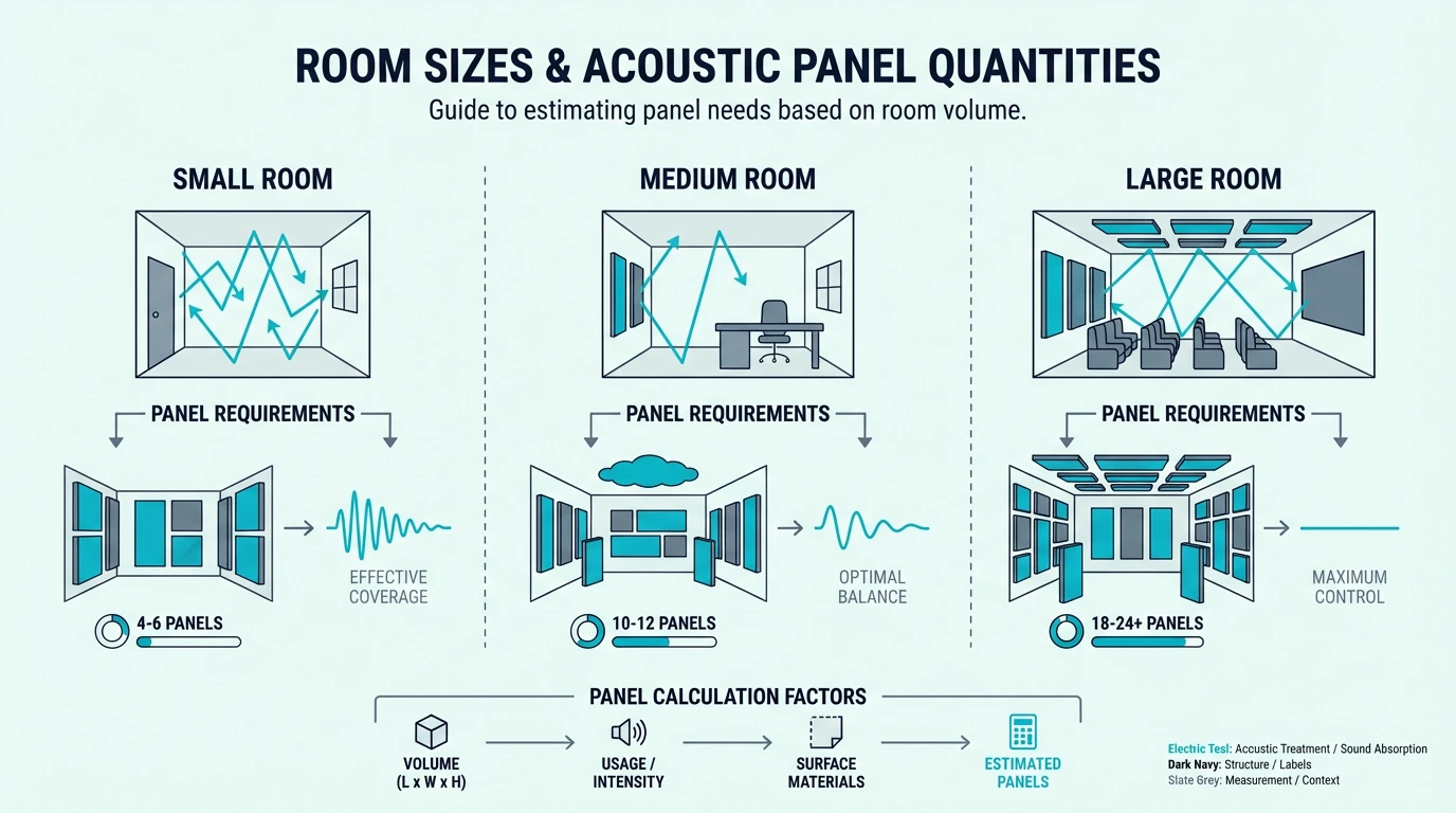 Acoustic panel counts for different room sizes