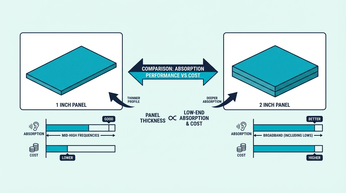Chart showing absorption performance versus cost by panel thickness
