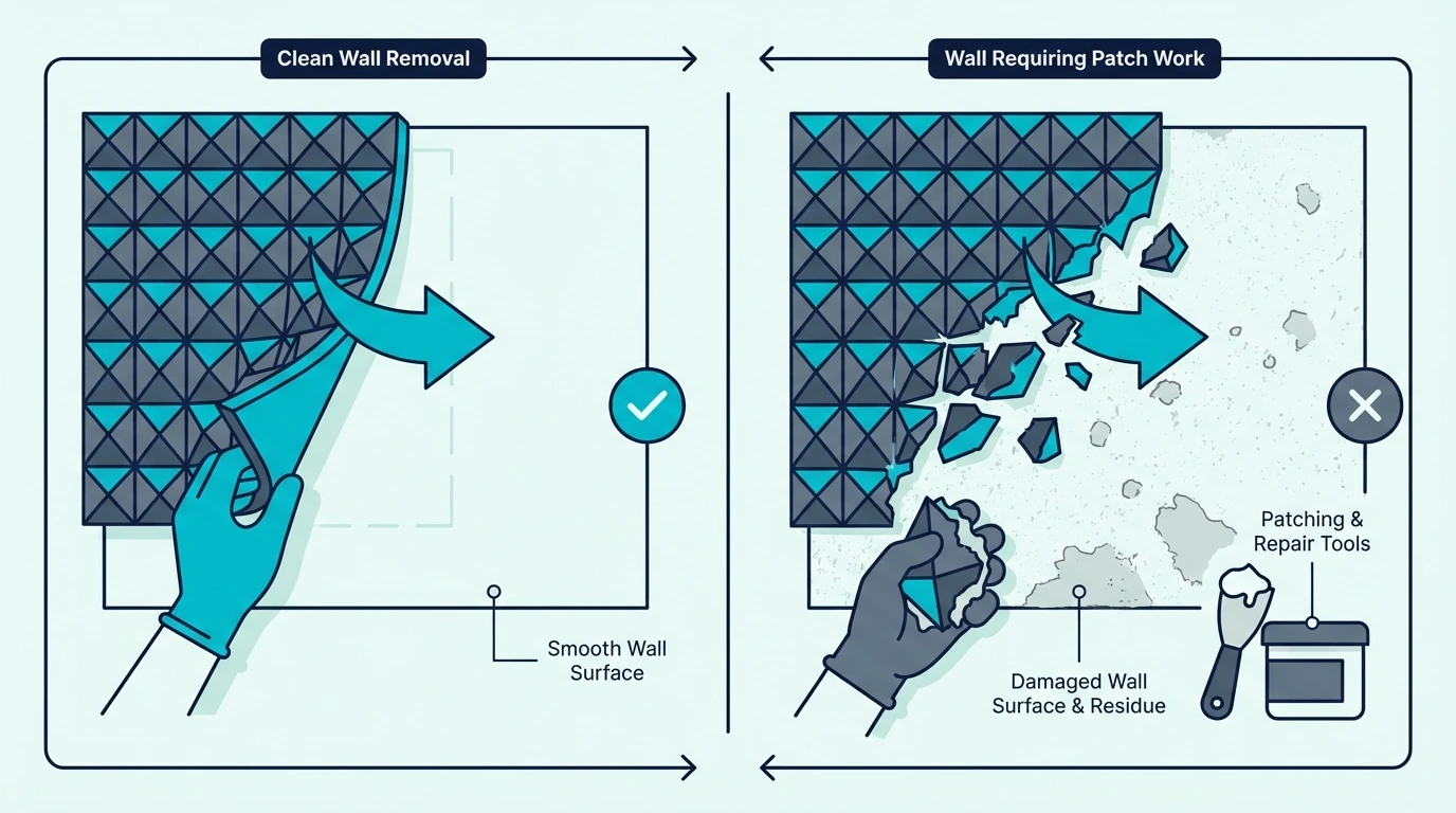 Comparison of clean wall removal versus foam removal requiring patchwork