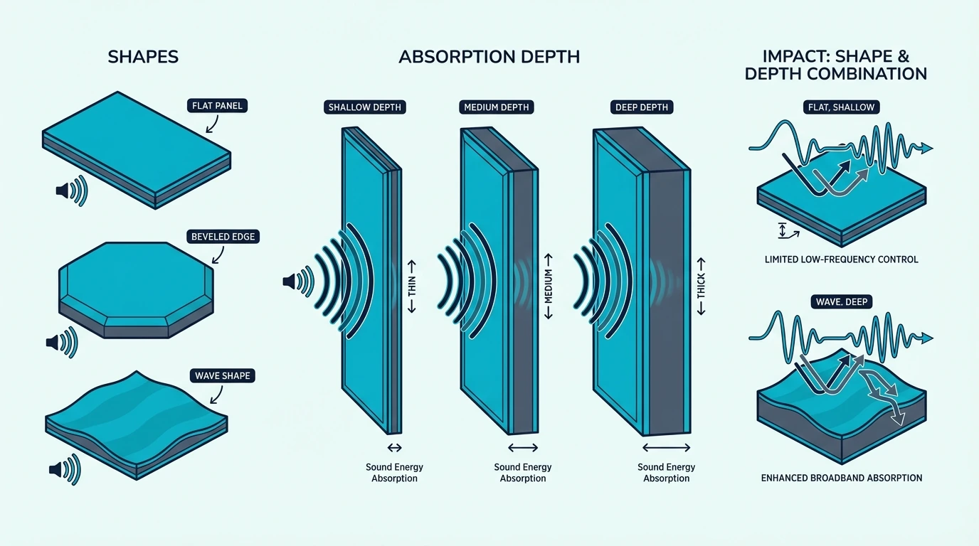 How acoustic panel shape and depth affect absorption
