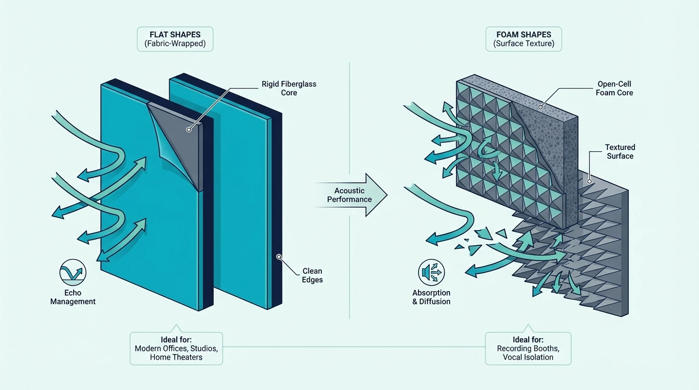 Flat acoustic panels compared with shaped acoustic foam
