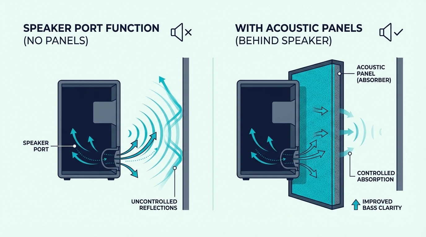 Rear speaker ports that can affect panel placement