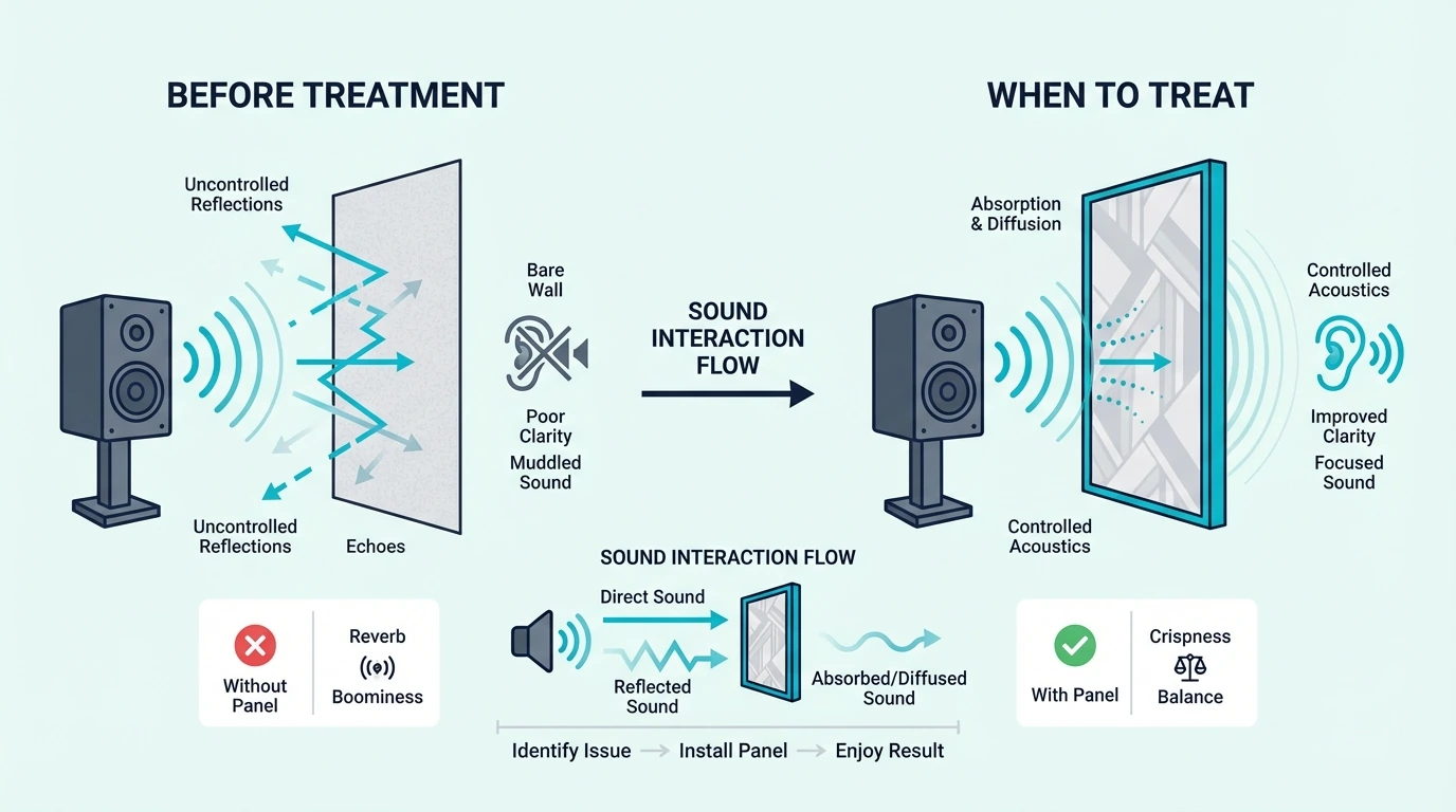 When to add acoustic panels behind speakers