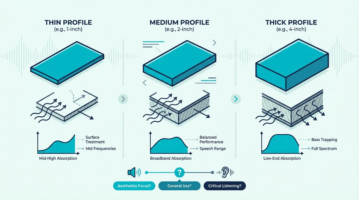 Decision guide for choosing 2-inch or 4-inch acoustic panels