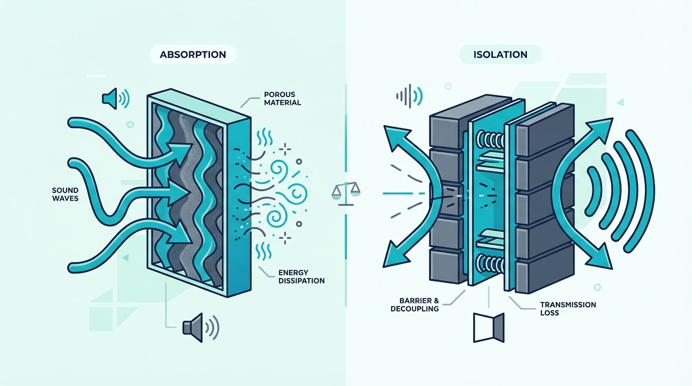 Sound absorption compared with sound isolation