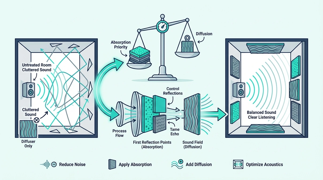 Why absorption is often the priority in small rooms
