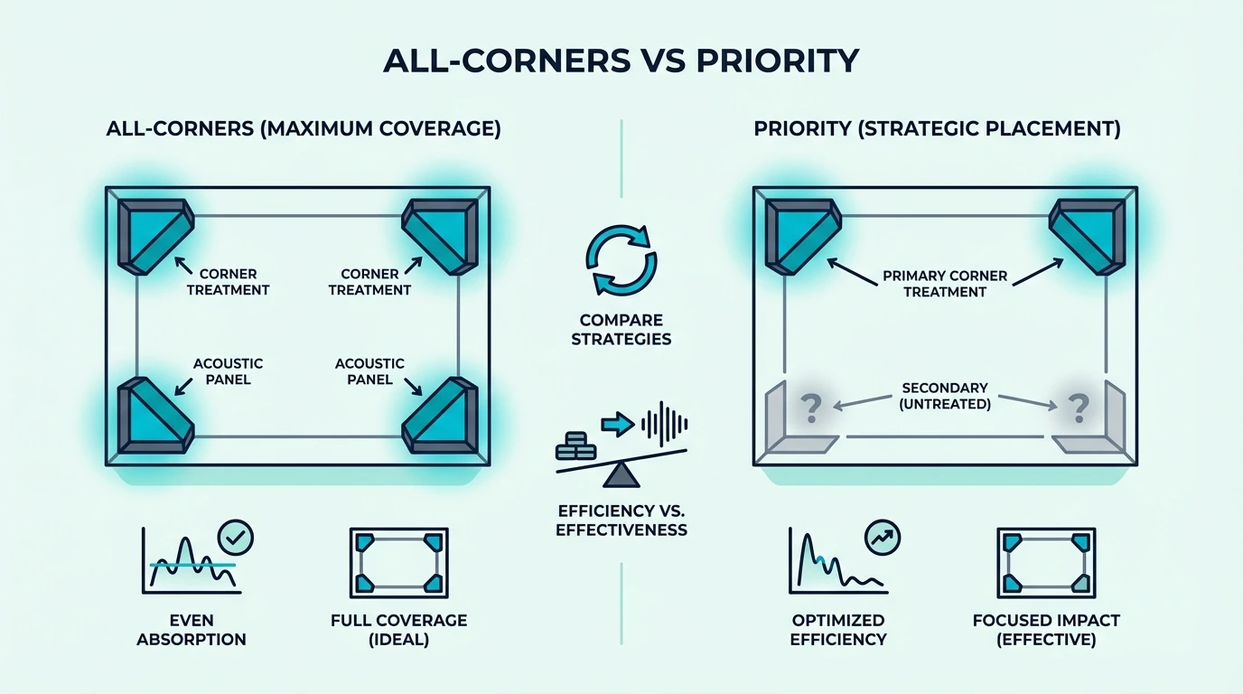 All-corner bass trap placement compared with priority corners