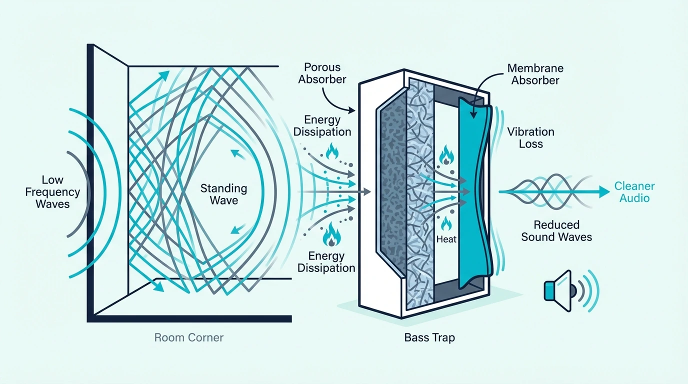 Physics of low-frequency absorption in a bass trap