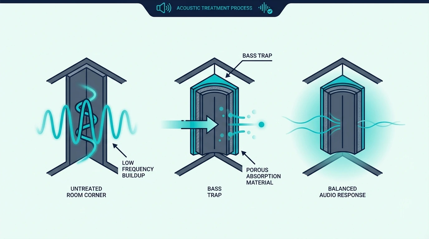 Diagram defining what a bass trap does