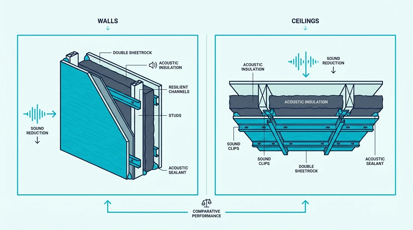 Soundproof drywall choices for walls versus ceilings