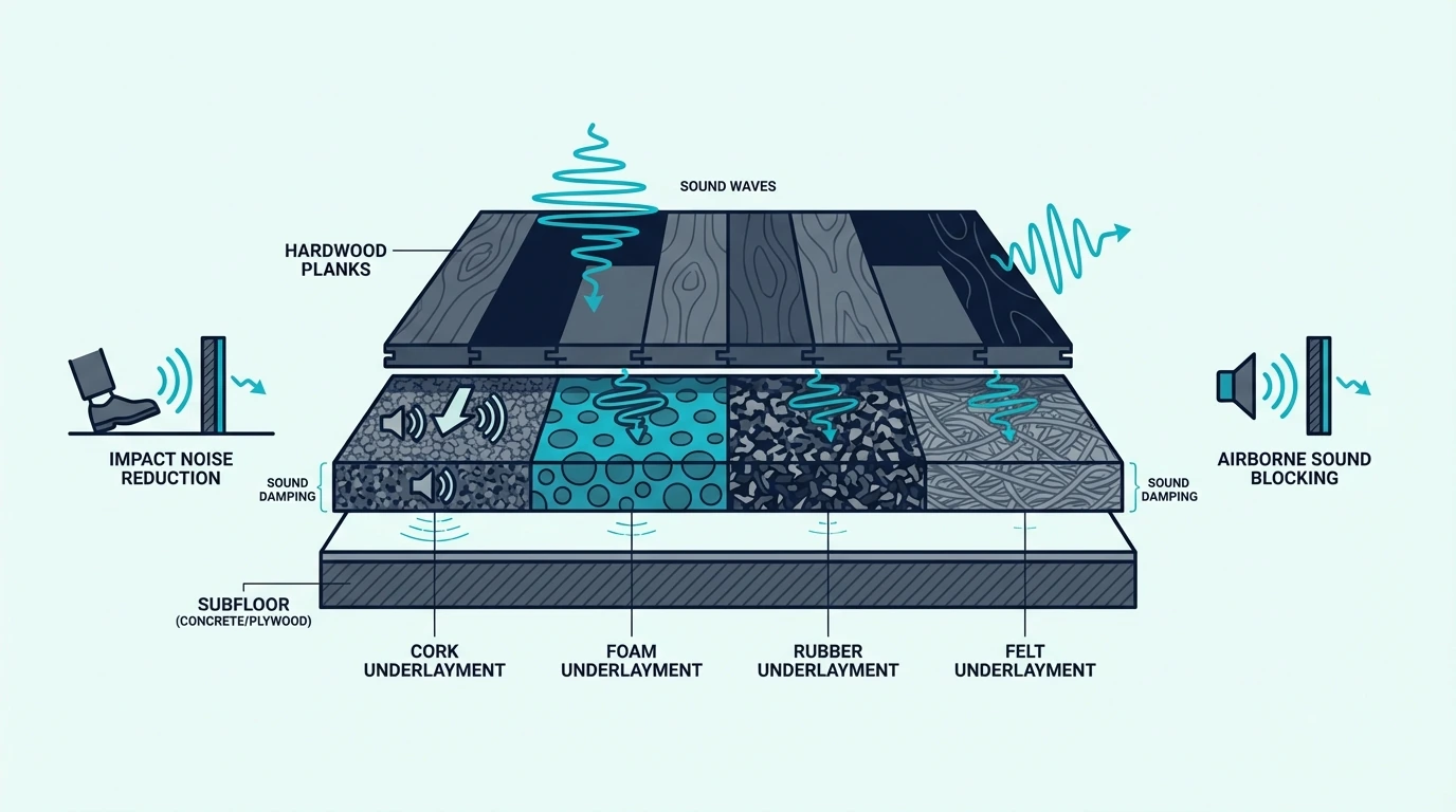 Material types for soundproof hardwood underlayment