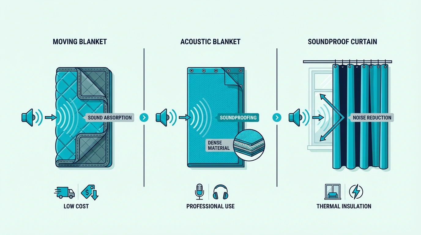 Types of blankets used for temporary acoustic treatment
