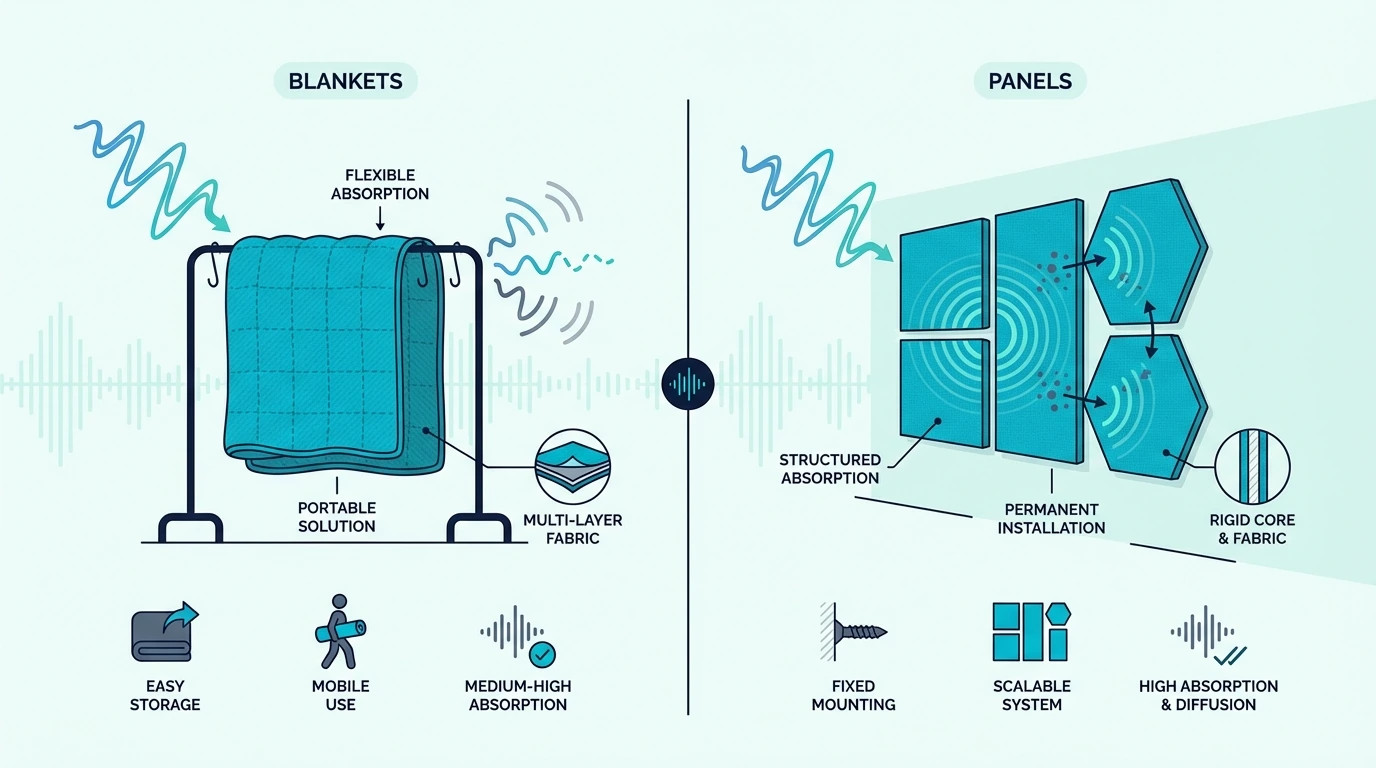 Acoustic blankets compared with acoustic panels