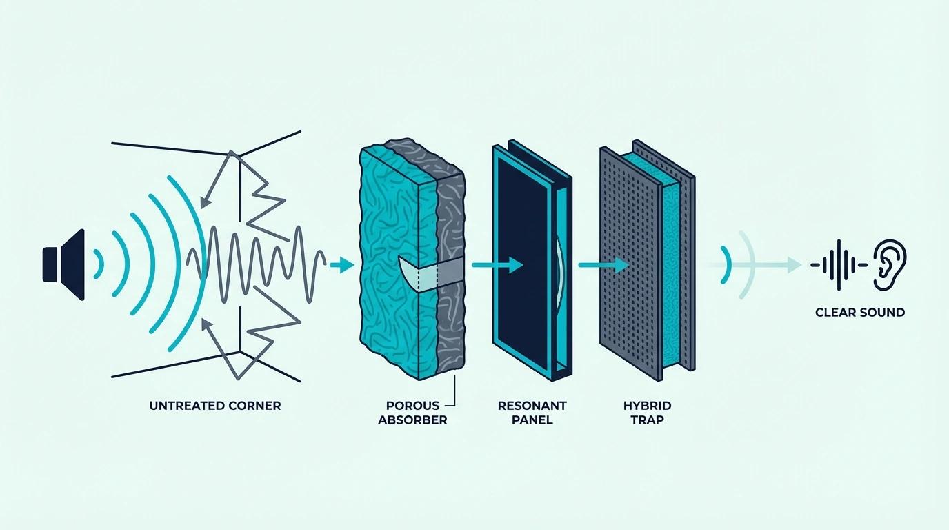 Broadband bass trap picks for wider frequency absorption