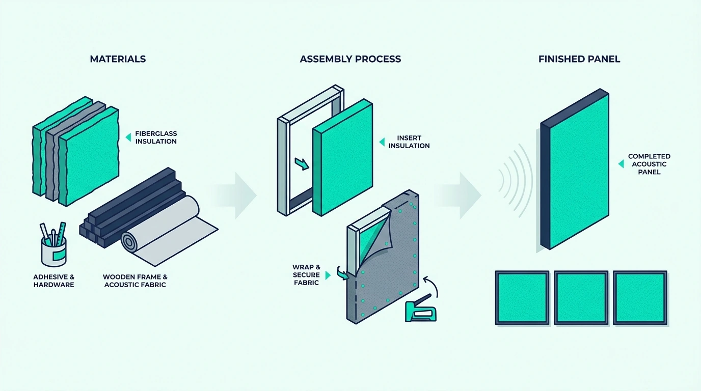 Building acoustic panels with fiberglass insulation
