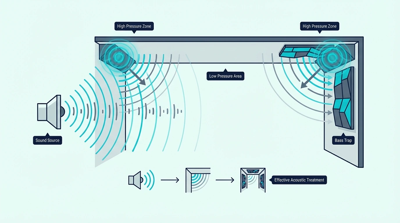 Ceiling pressure zones where bass traps can help