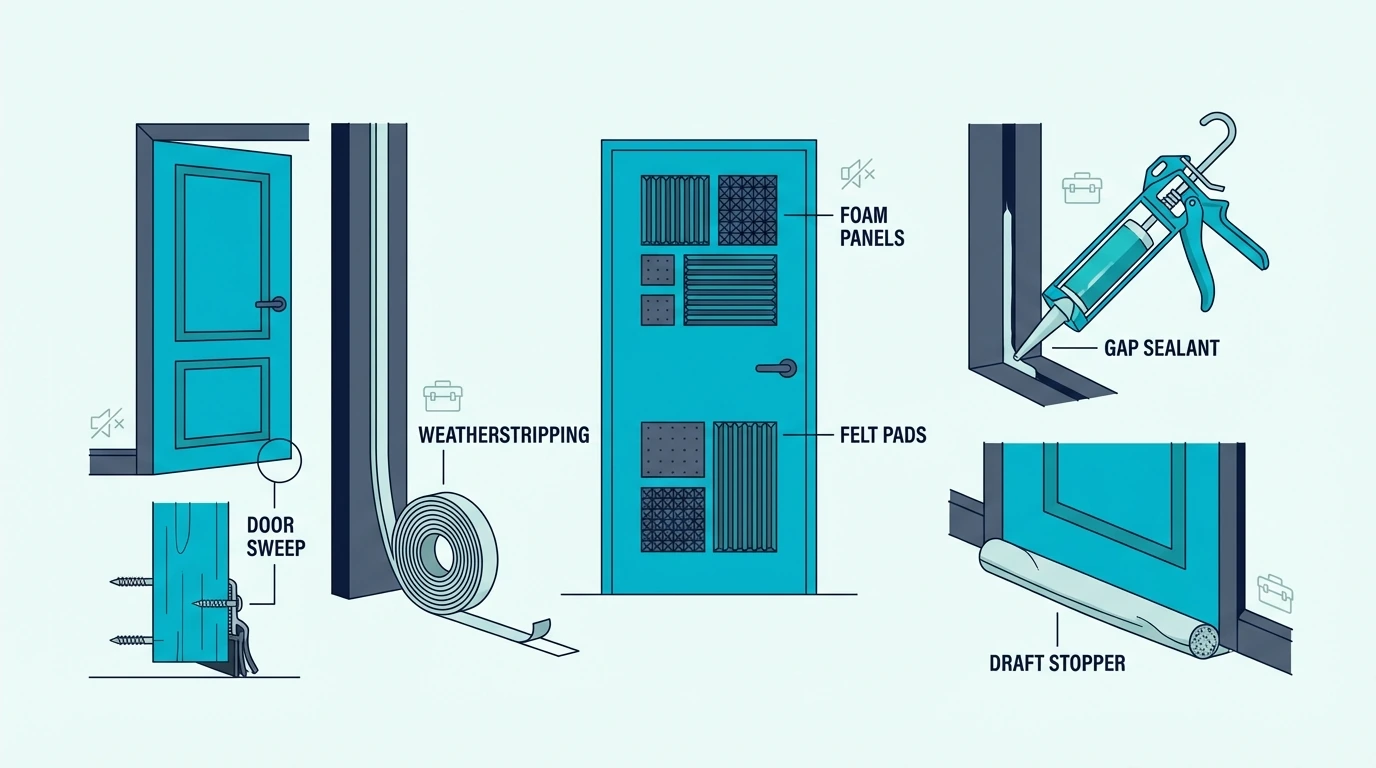 Cheap fixes for reducing sound leaks around a door