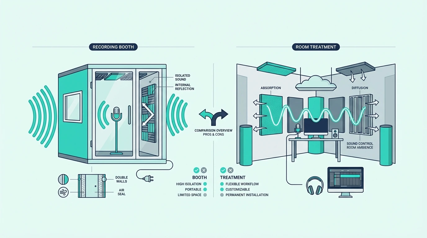 Overview comparing portable recording booths and acoustic treatment