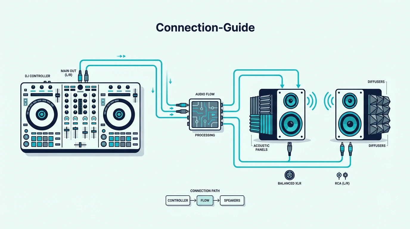 Connection guide for DJ controllers and speakers