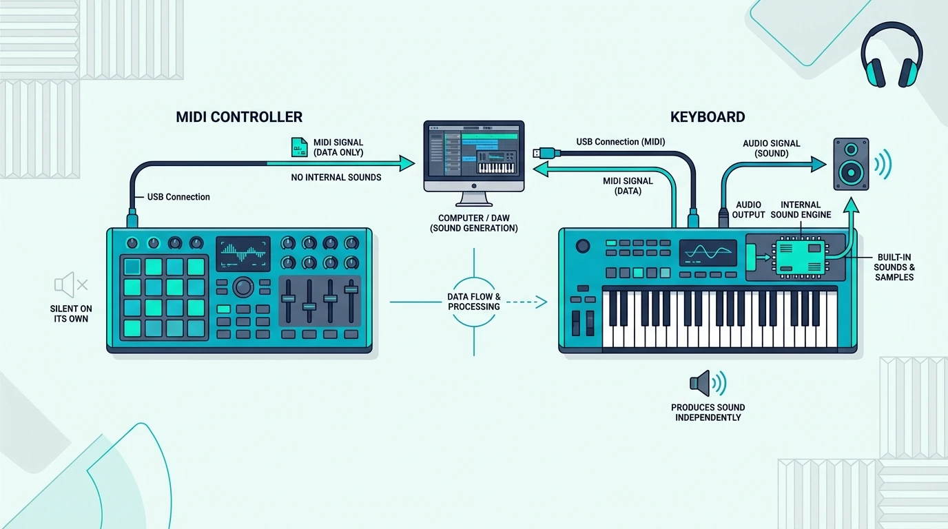 Core difference between a MIDI controller and keyboard