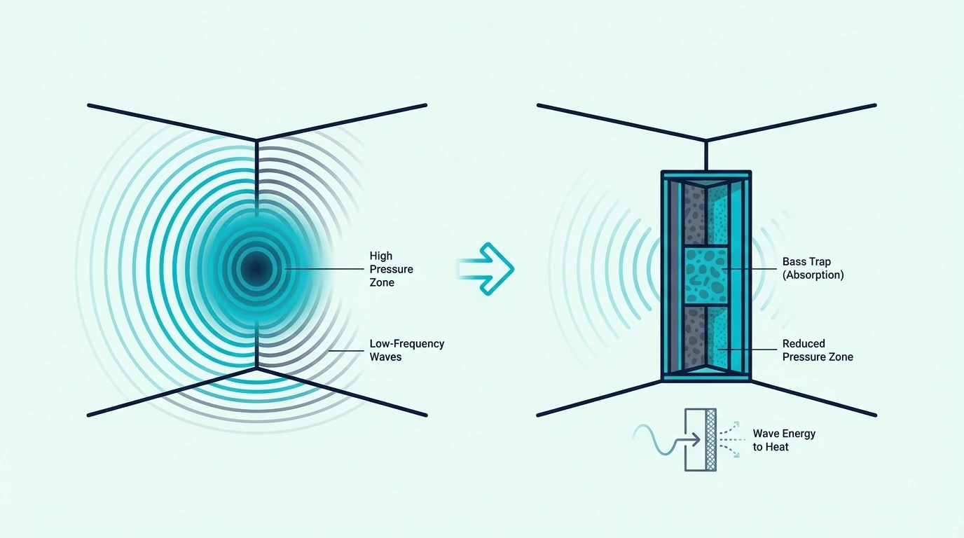 Corner pressure zones where bass traps are most effective