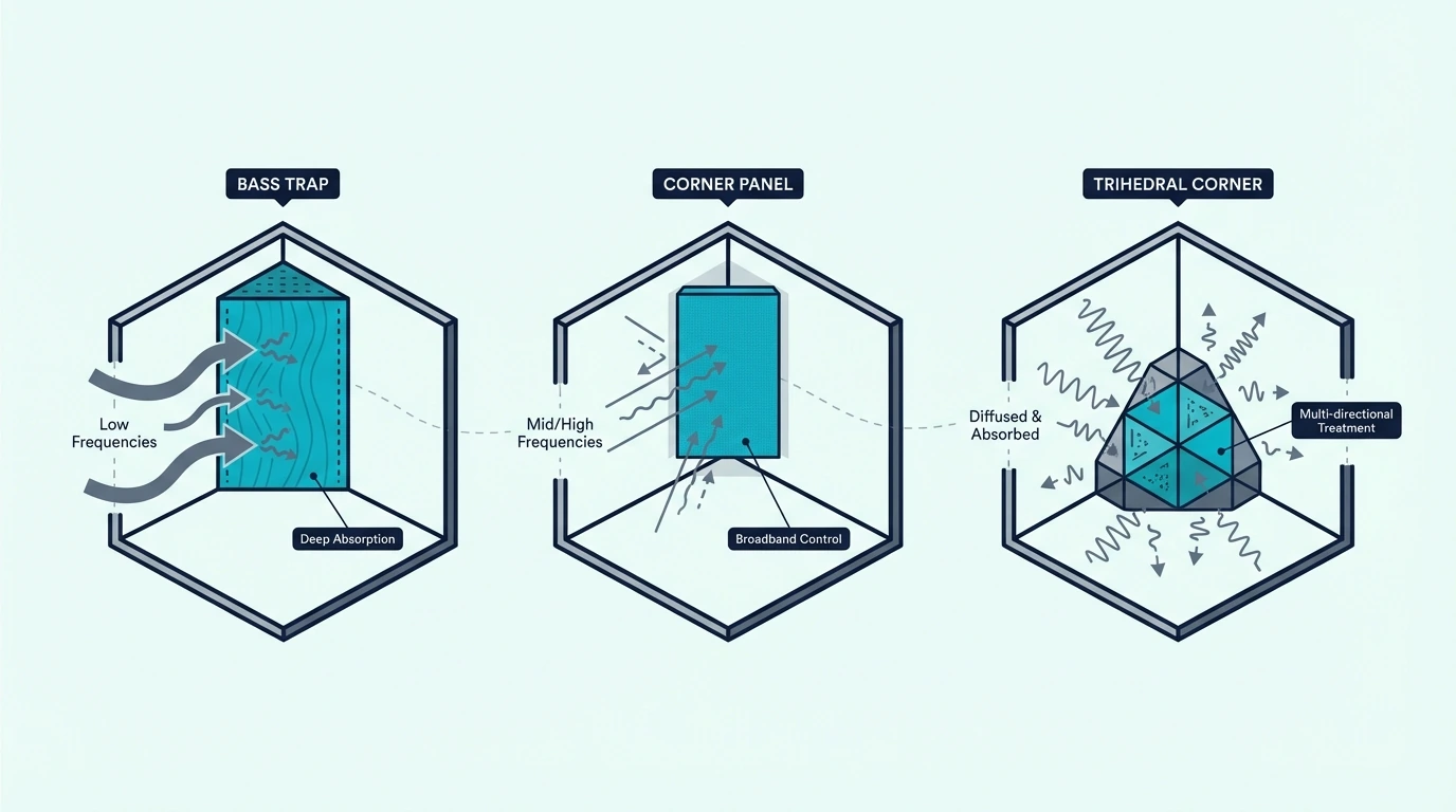 Types of acoustic treatment for room corners