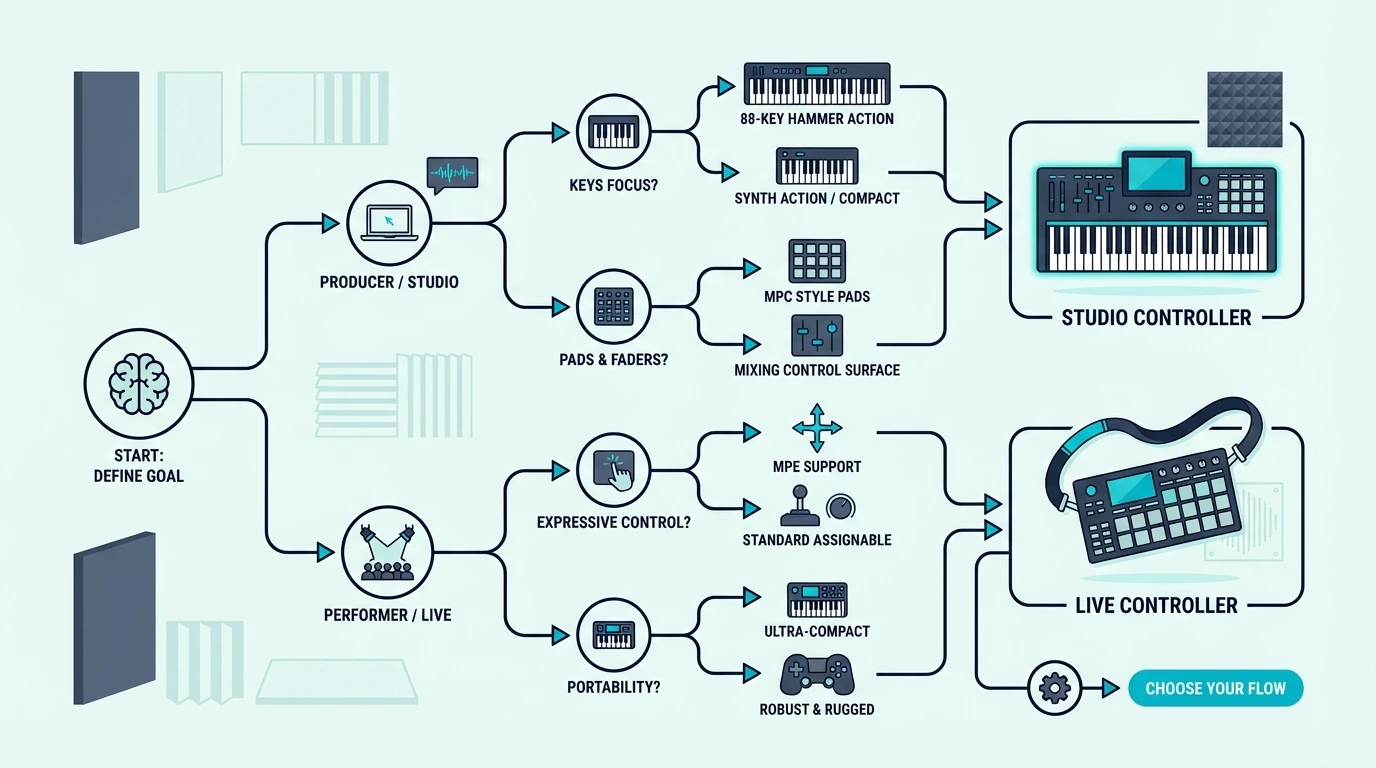 Decision flowchart for choosing a MIDI controller