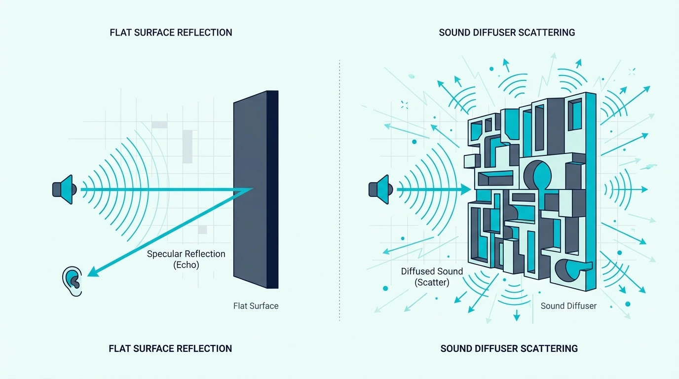 Physics of a sound diffuser scattering reflections