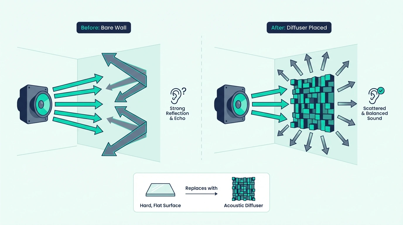 Placement guide for sound diffusers in a room