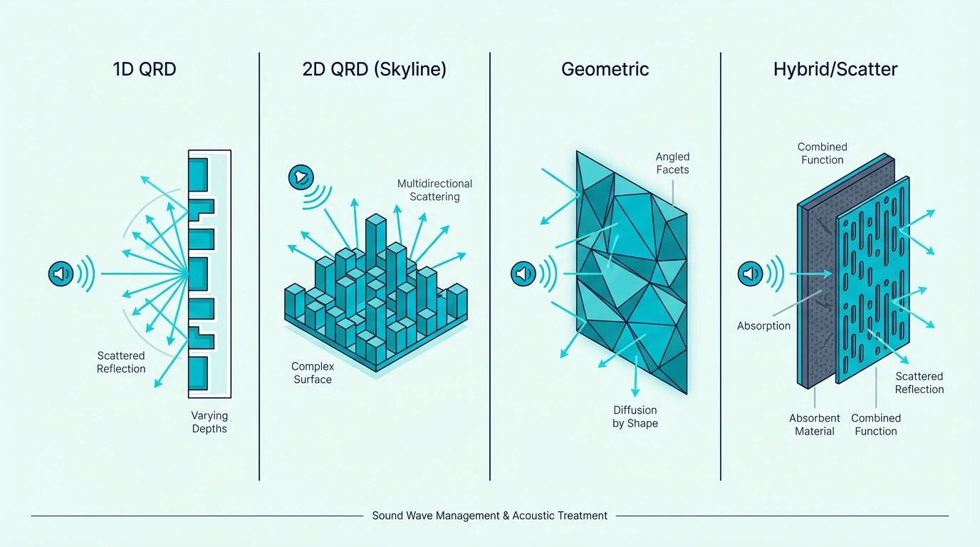Common types of sound diffusers compared