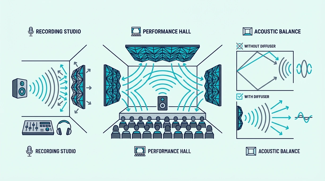 Use cases where sound diffusers improve room acoustics