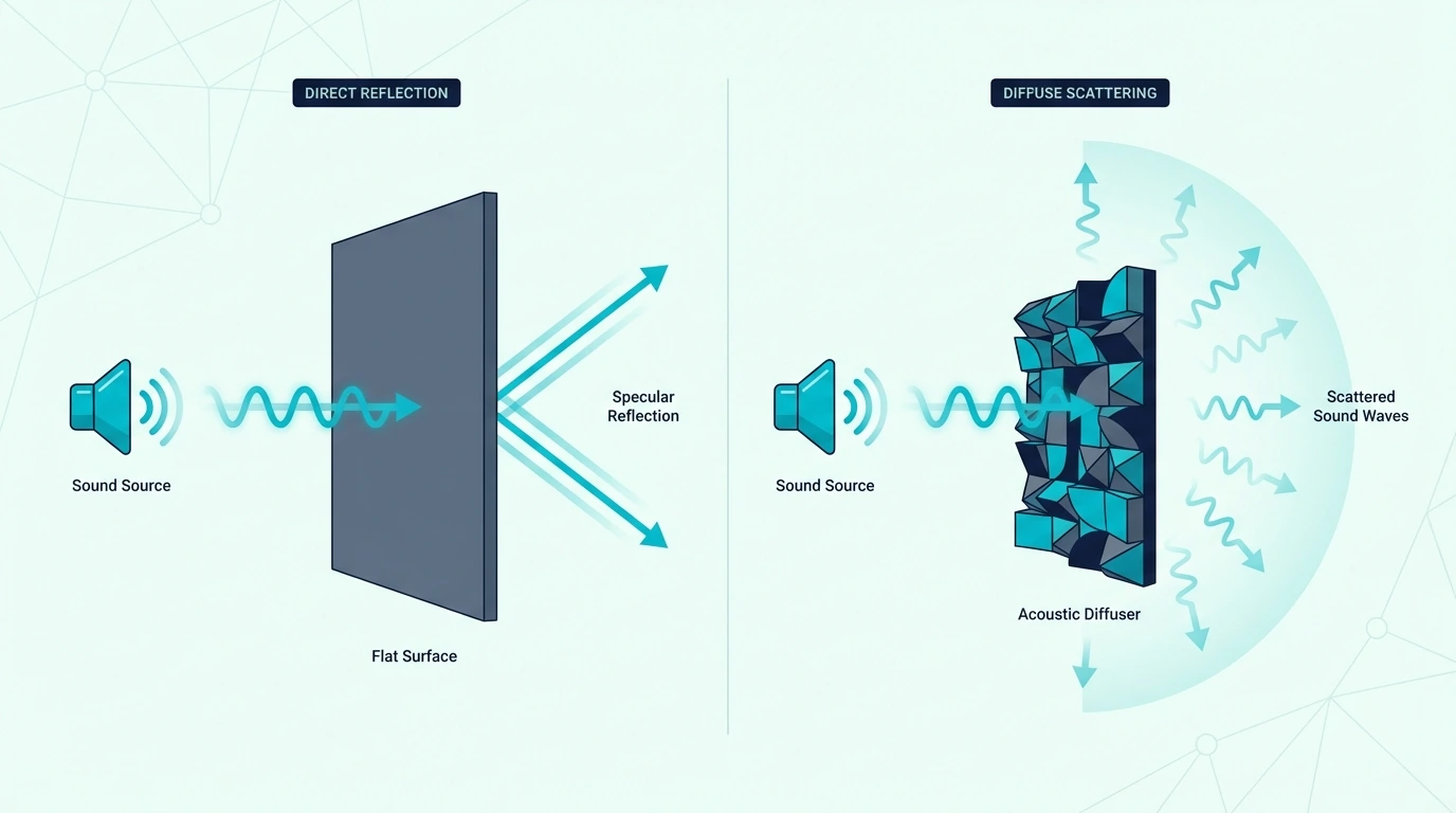 Concept diagram showing sound diffusion in a room