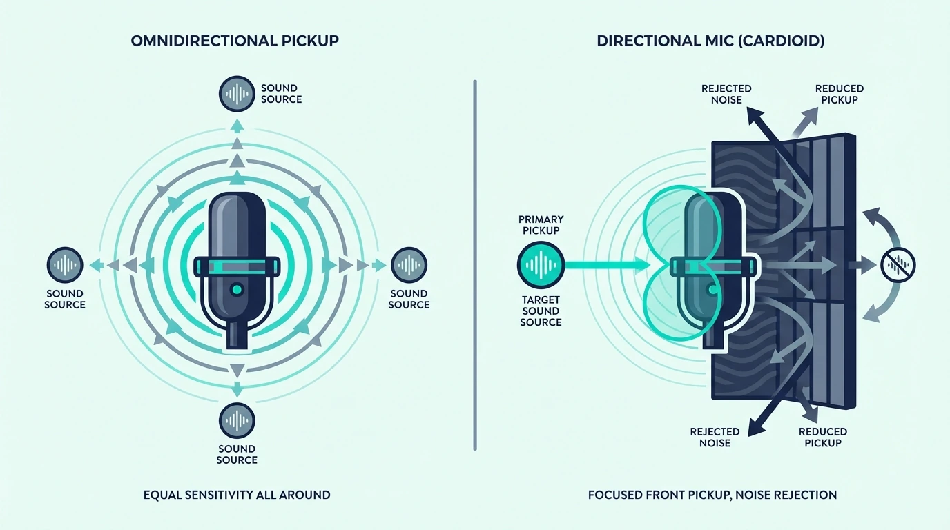 How a directional microphone reduces off-axis sound